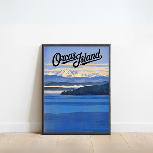 Orcas Island Vintage Travel Poster -  Mount Constitution View – Above the San Juans