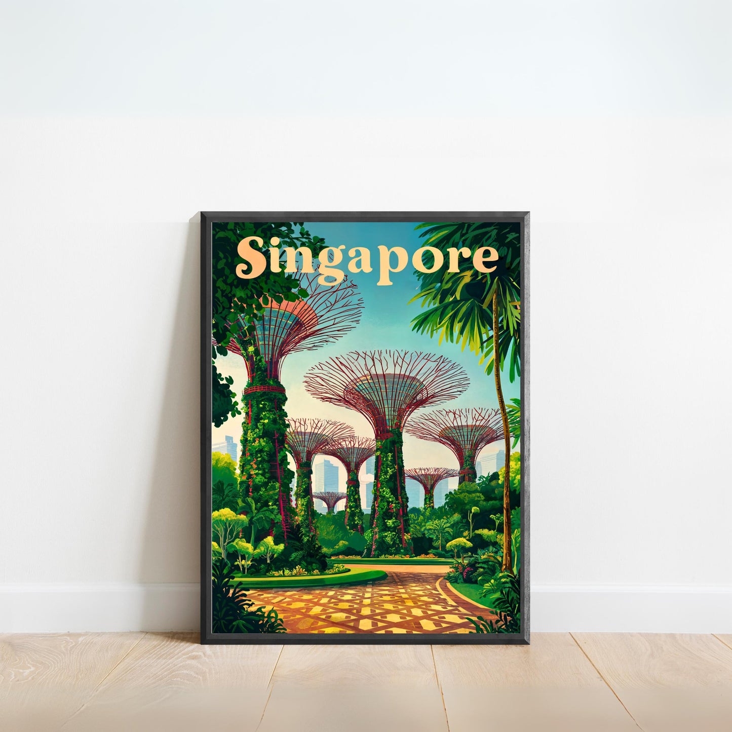 Singapore Vintage Travel Poster - Captivating View of Garden by the Bay