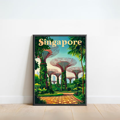 Singapore Vintage Travel Poster - Captivating View of Garden by the Bay