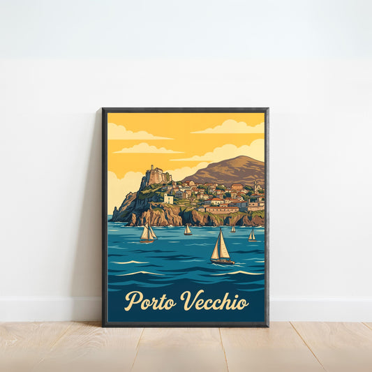 Porto Vecchio Vintage Travel Poster - Coastal Village by the Sea