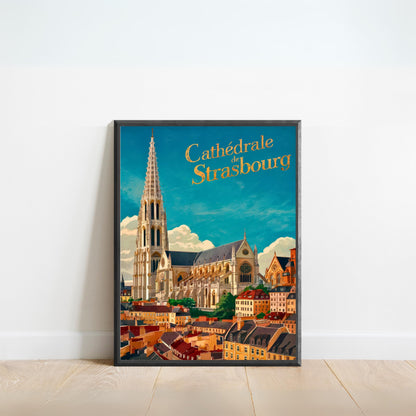 Strasbourg Cathedral Vintage Travel Poster - Masterpiece in Northeastern France