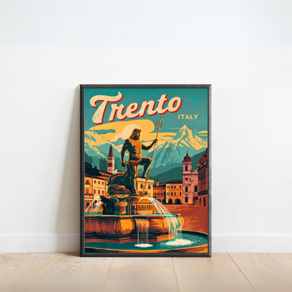 Trento Vintage Travel Poster - Fountain of Neptune