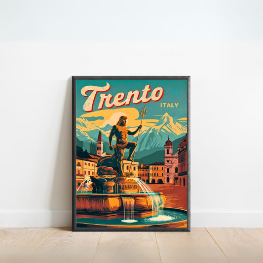Trento Vintage Travel Poster - Fountain of Neptune