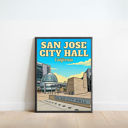 San Jose City Hall Vintage Travel Poster - Downtown California