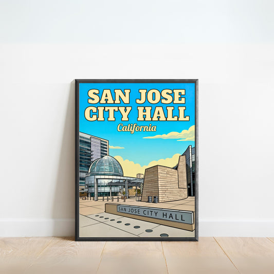 San Jose City Hall Vintage Travel Poster - Downtown California