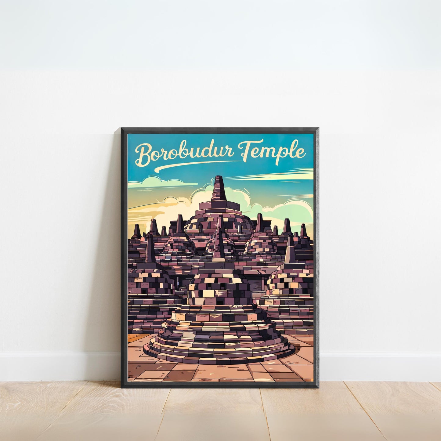 Borobudur Temple Vintage Travel Poster - Indonesia Mystical Beauty