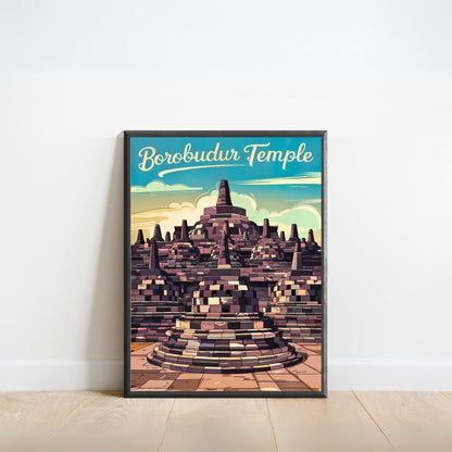 Borobudur Temple Vintage Travel Poster - Indonesia Mystical Beauty