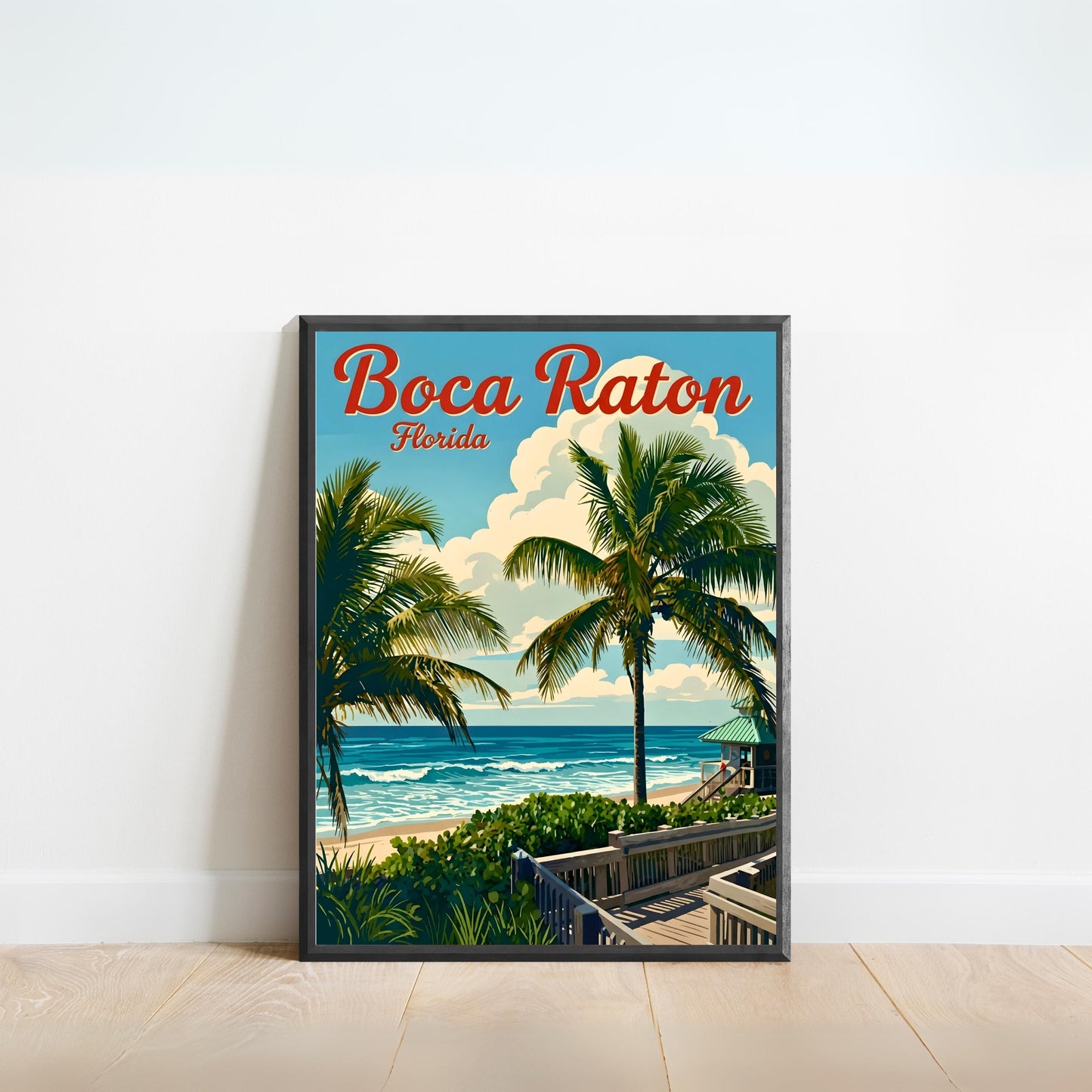 Boca Raton Vintage Travel Poster- Palms, Sand, Serenity
