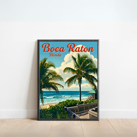 Boca Raton Vintage Travel Poster- Palms, Sand, Serenity