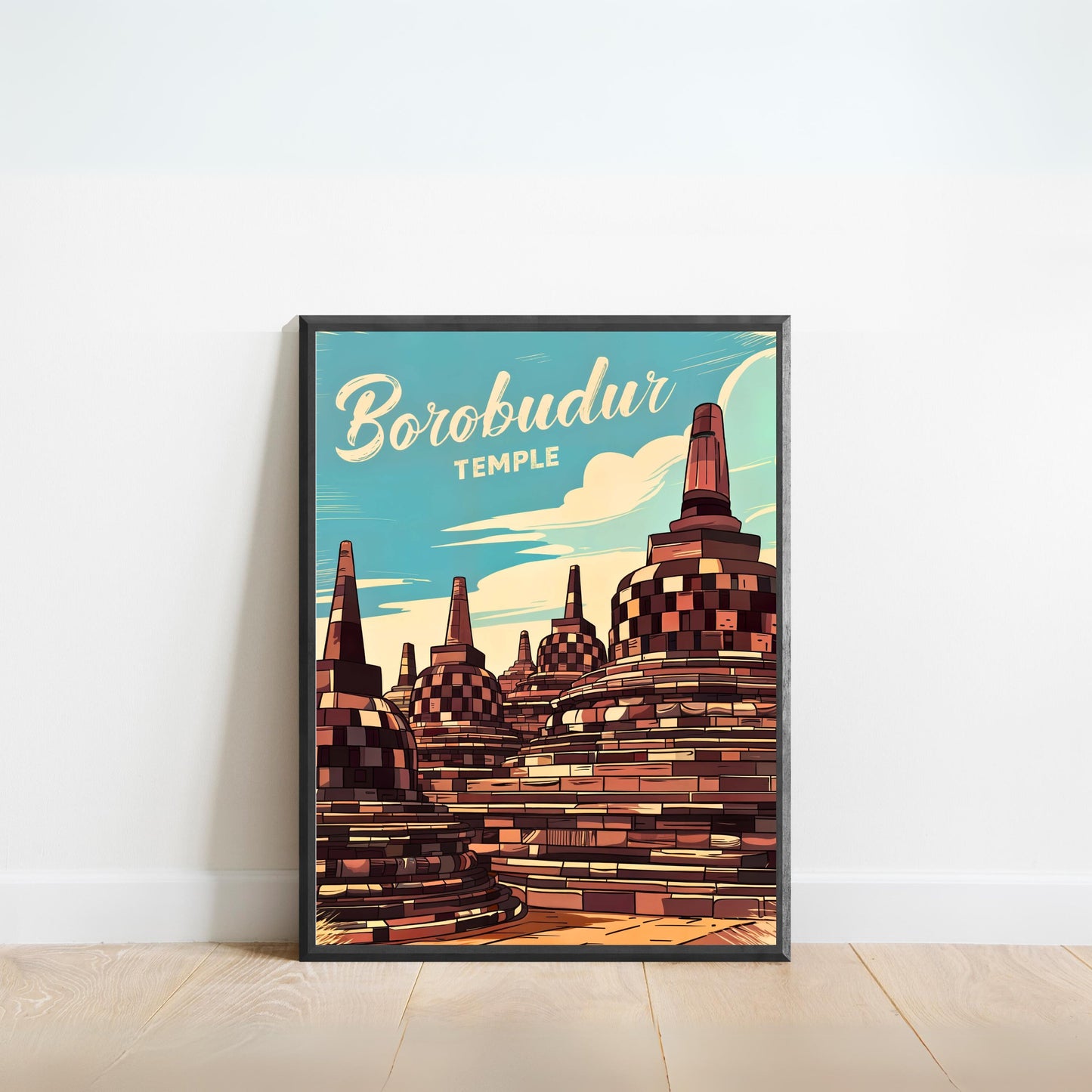 Borobudur Temple Vintage Travel Poster - Indonesia
