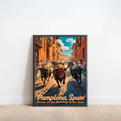 Pamplona Vintage Travel Poster - Running Bulls