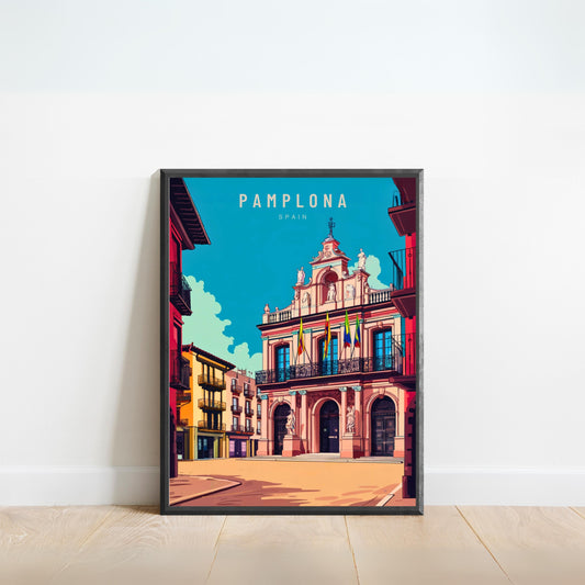 Pamplona Vintage Travel Poster - Spain Home of the Running of the Bulls