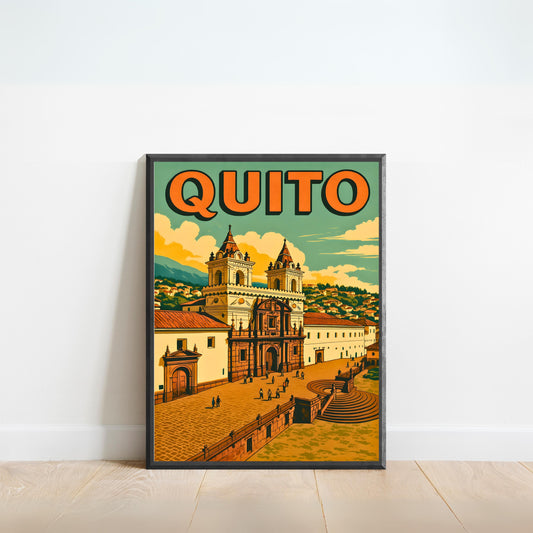 Quito Vintage Travel Poster - Historic Quito – Plaza San Francisco