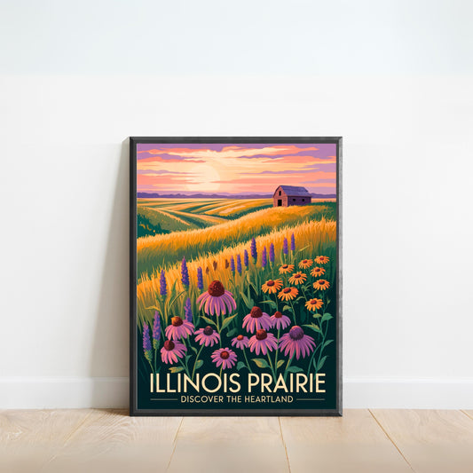 Illinois Vintage Travel Poster -  Sunlit Prairies