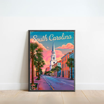 South Carolina Vintage Travel Poster  - Captivating Street of Charleston