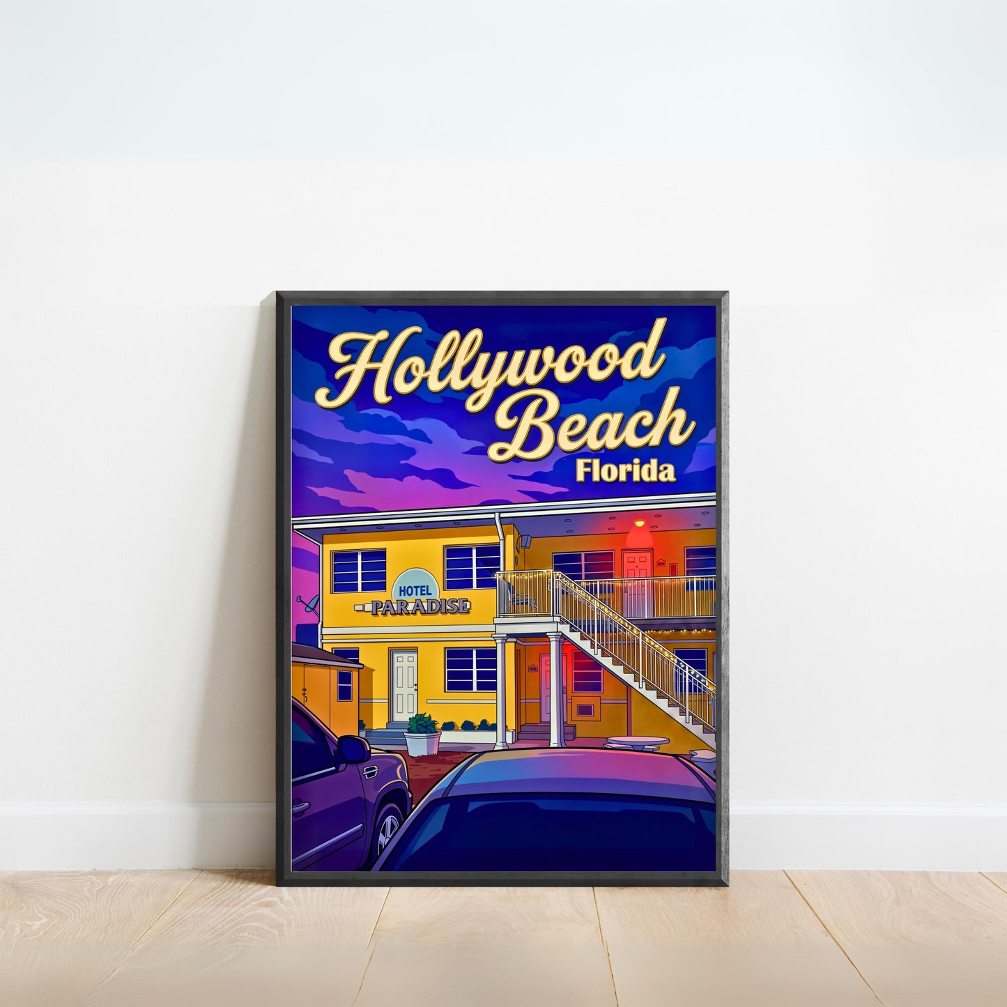Hollywood Beach Vintage Travel Poster - Evening Stay at Paradise