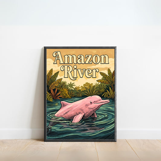 Amazon River Vintage Travel Poster - Timeless Dolphin