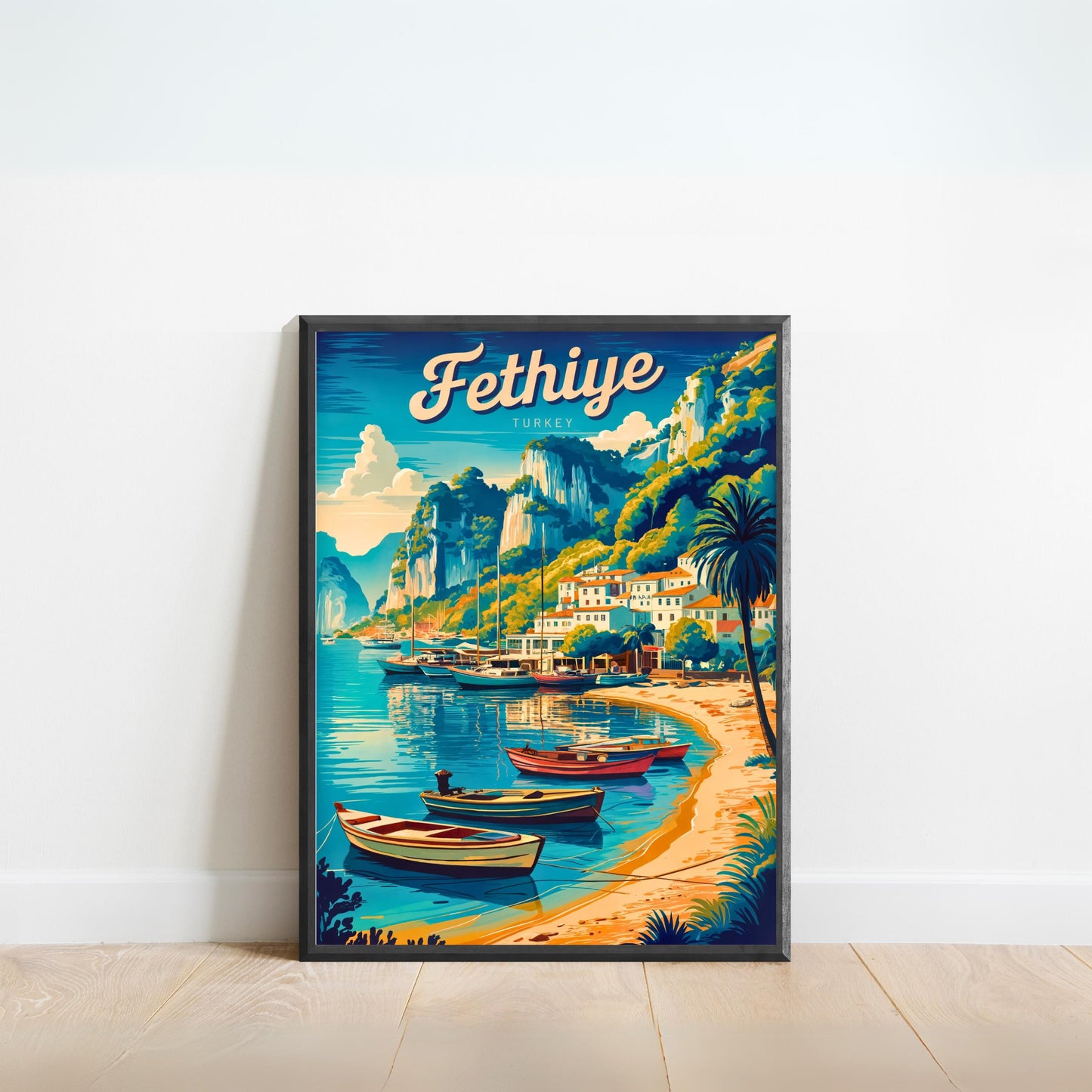 Fethiye Vintage Travel Poster - Turkey Charming Harbor View