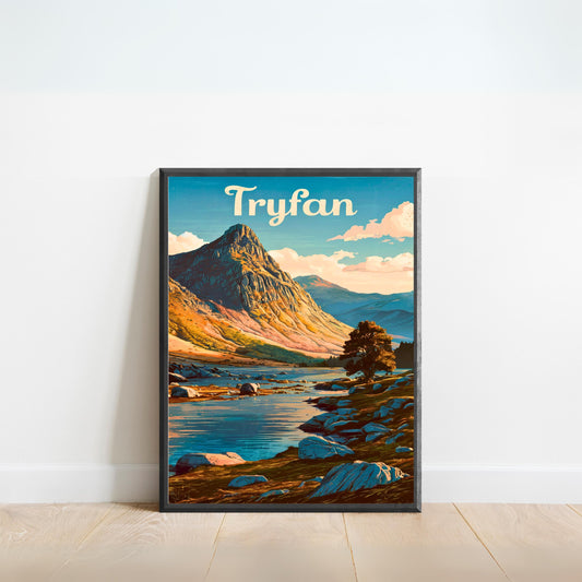 Tryfan Vintage Travel Poster - Iconic View of Snowdonia Landscape North Wales