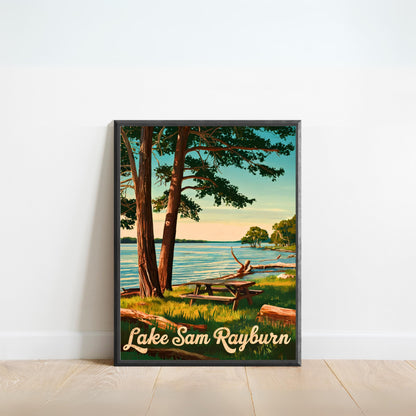 Lake Sam Rayburn Vintage Travel Poster - Calming Lake of Texas