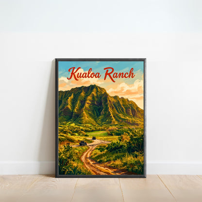 Kualoa Ranch Vintage Travel Poster - Hawaii