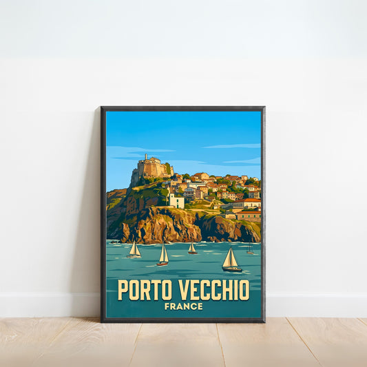 Porto Vecchio Vintage Travel Poster - Timeless Coastal Village