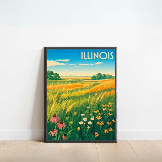 Illinois Vintage Travel Poster - Where the Prairie Lives