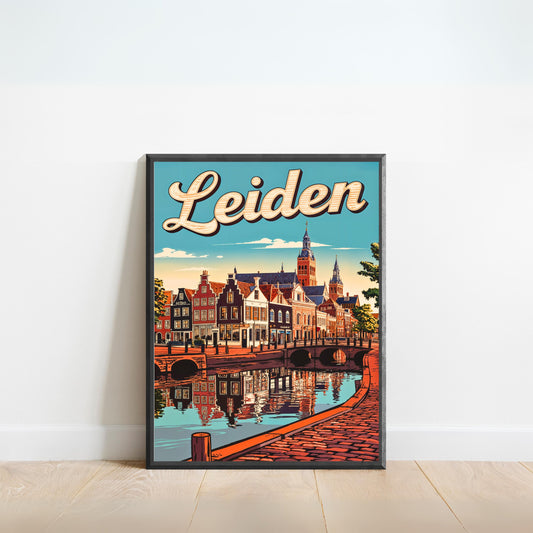 Leiden Vintage Travel Poster - Iconic Landmark and Canal View