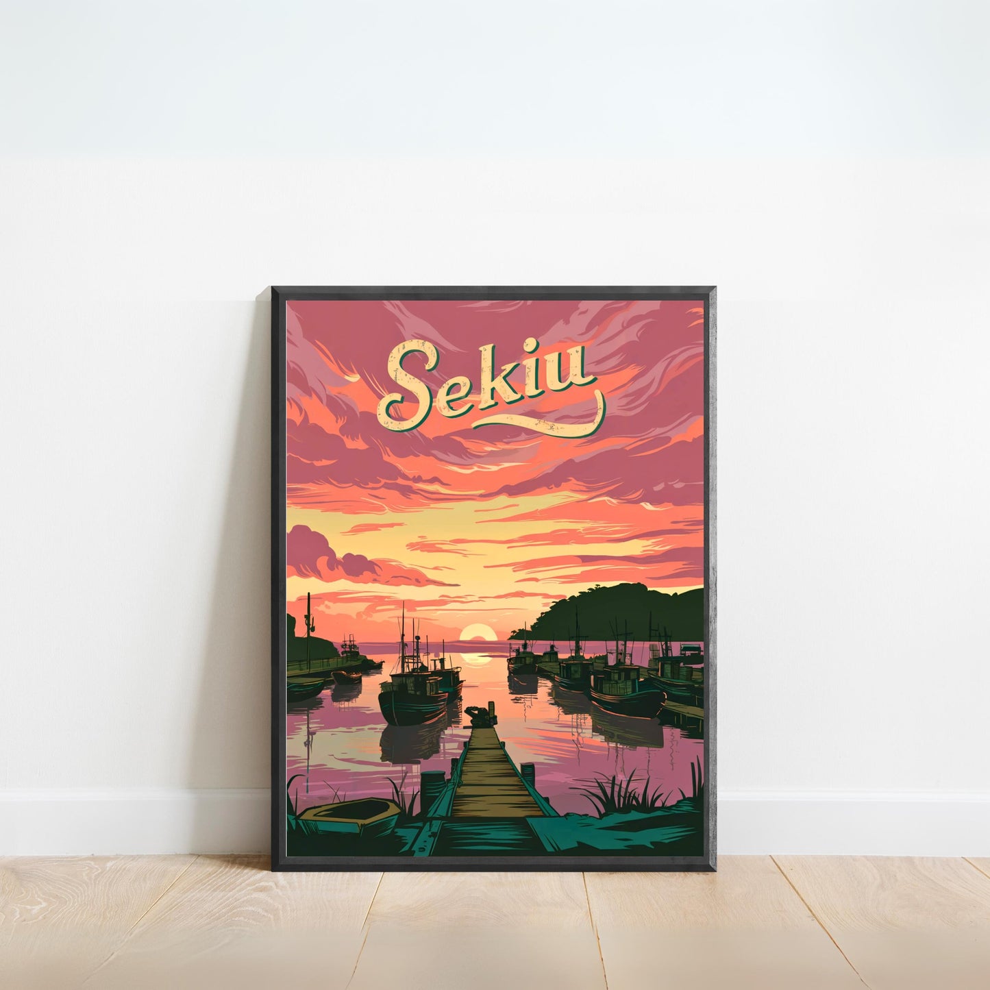 Sekiu Vintage Travel Poster - Captivating Sunset View of Washington Coast.