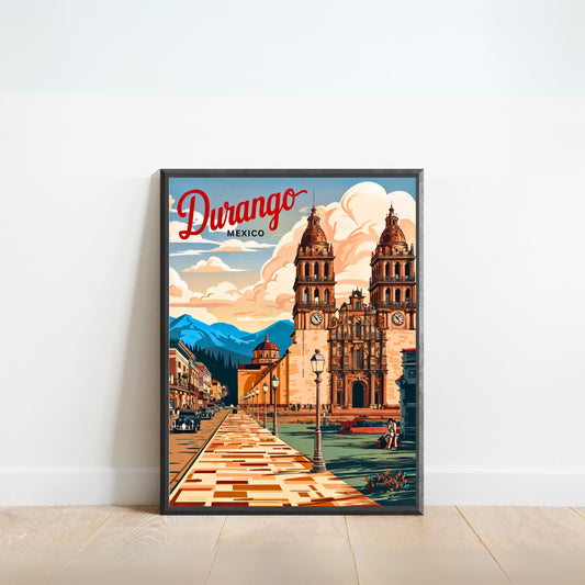 Durango, Mexico Vintage Travel Poster - Captivating Cathedral