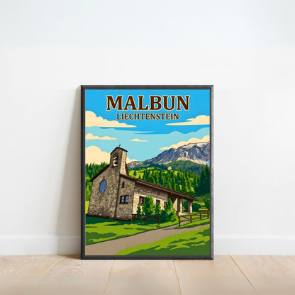 Malbun Vintage Travel Poster - Church