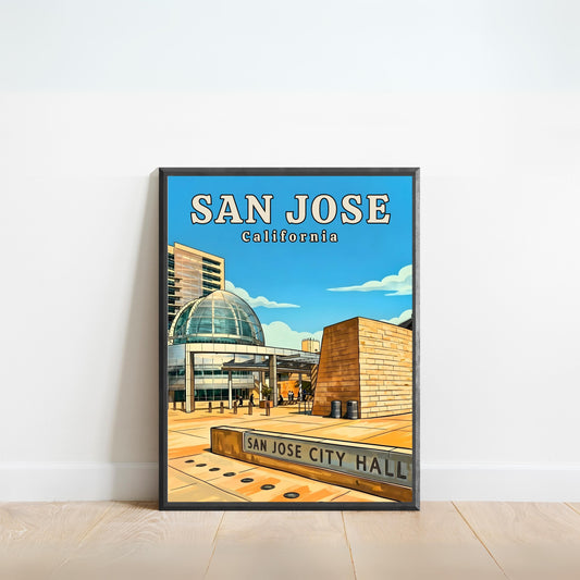 San Jose City Hall Vintage Travel Poster - Urban Elegance in California
