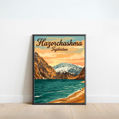 Hazorchashma Vintage Travel Poster -  Mountain Waters of Tajikistan