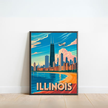 Illinois Chicago Vintage Travel Poster