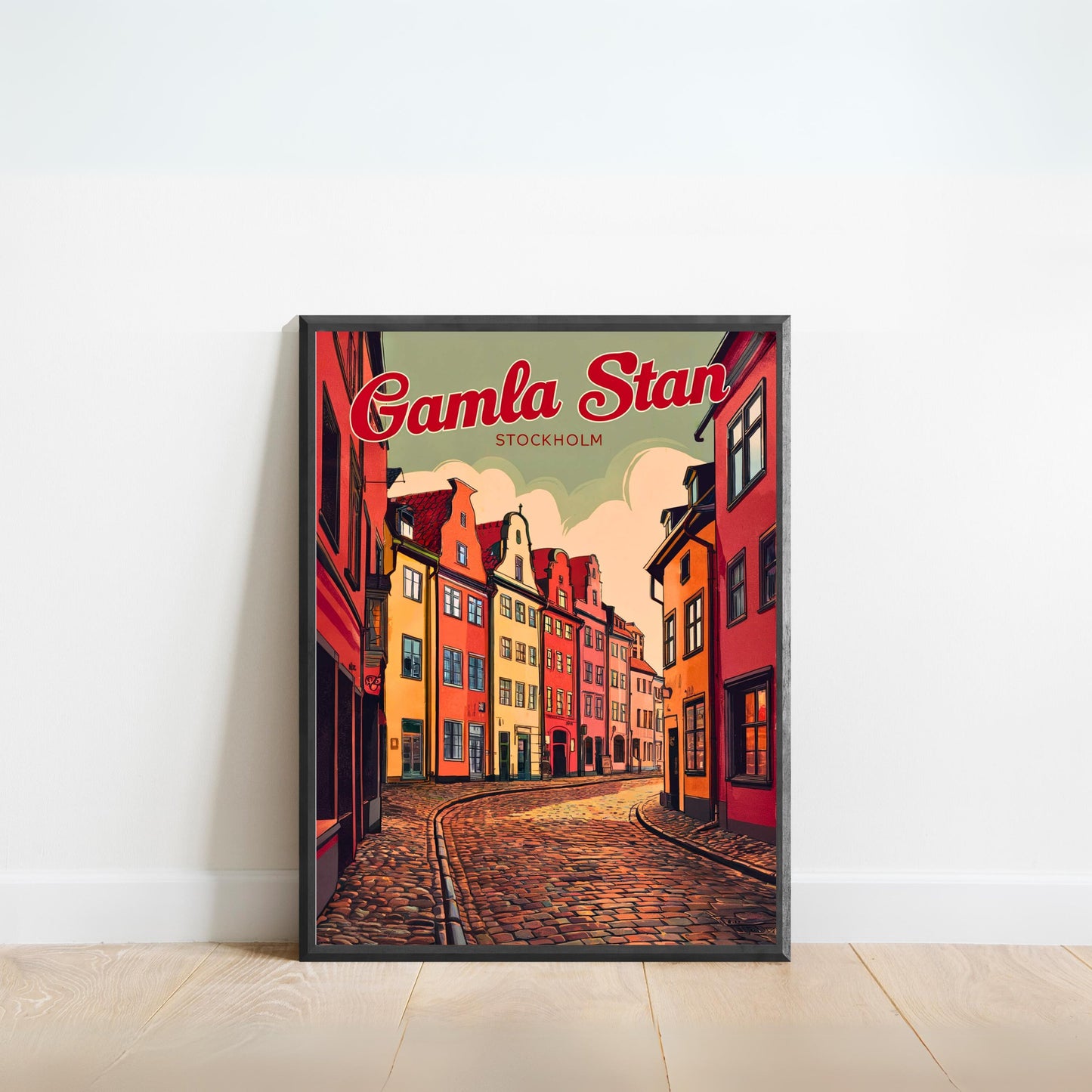 Gamla Stan Vintage Travel Poster - Charming Street in Stockholm
