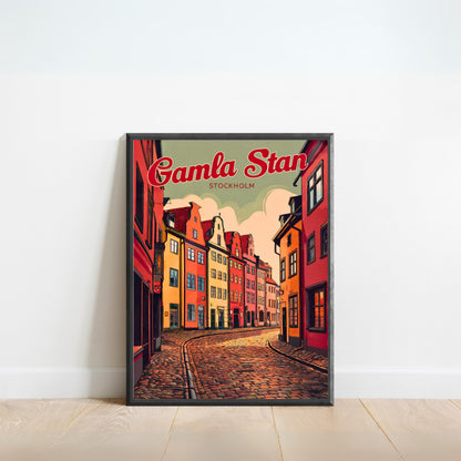 Gamla Stan Vintage Travel Poster - Charming Street in Stockholm