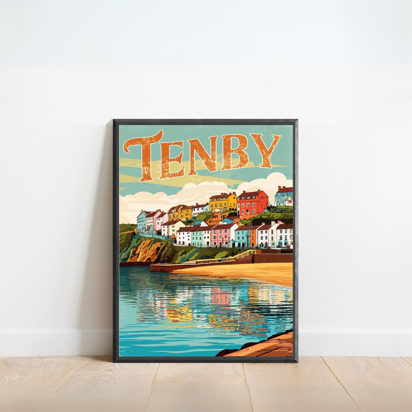 Tenby Vintage Travel Poster - England Iconic Coastal Village