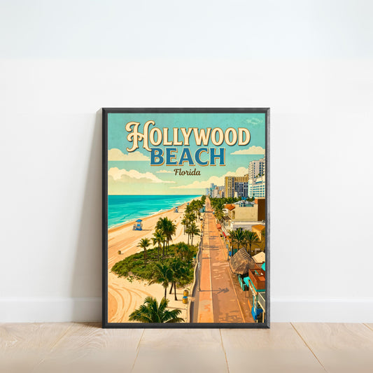 Hollywood Beach Vintage Travel Poster - Ocean Views Florida
