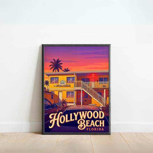 Hollywood Beach Vintage Travel Poster - Florida Staycation