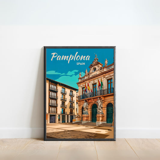 Pamplona Vintage Travel Poster - Spain Colorful Houses and Narrow Alley