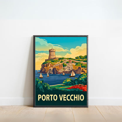 Porto Vecchio Vintage Travel Poster - Timeless Coastal Beauty