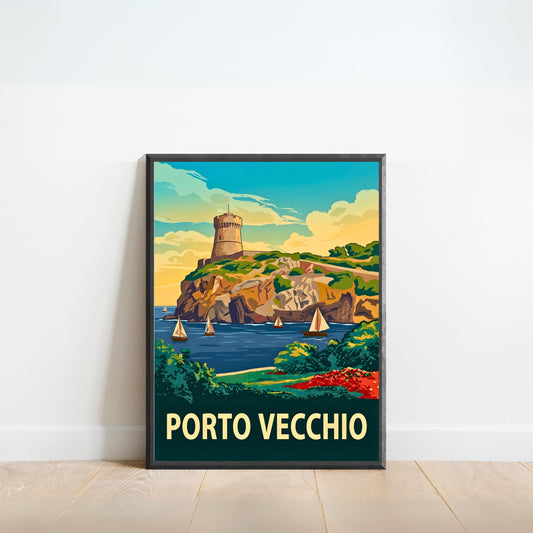 Porto Vecchio Vintage Travel Poster - Timeless Coastal Beauty