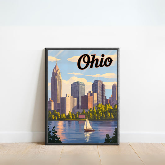Ohio Vintage Travel Poster - Towers of Cleveland