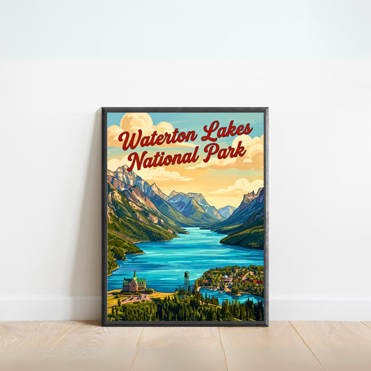 Waterton Lakes National Park Vintage Travel Poster - Edge of the Rockies