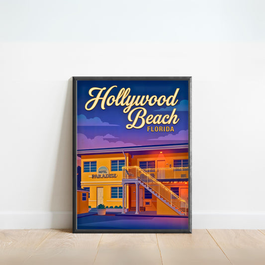 Hollywood Beach Vintage Travel Poster - Vacation at Hotel Paradise Florida