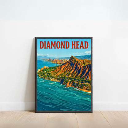Diamond Head Vintage Travel Poster - Crater by the Sea