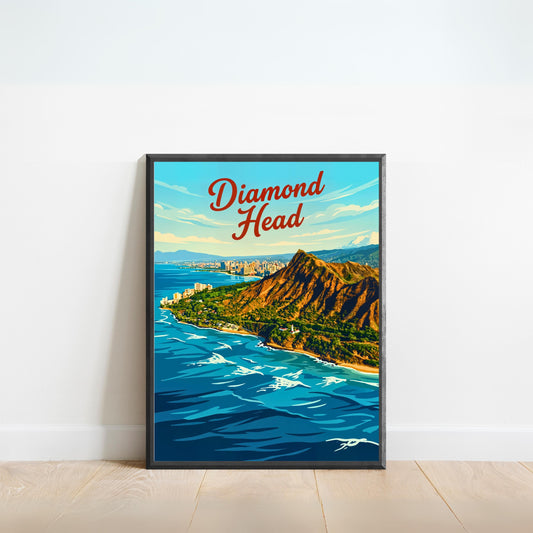 Diamond Head Vintage Travel Poster - Hawaii Landmark