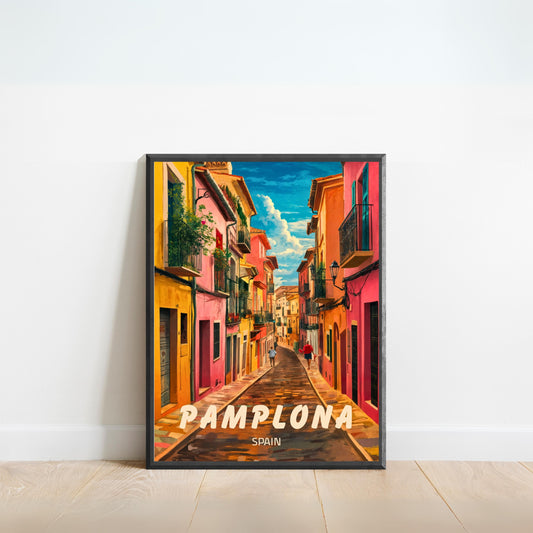 Pamplona Vintage Travel Poster - Captivating Colorful Buildings
