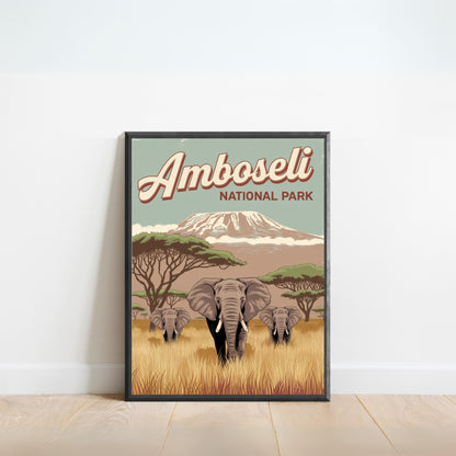 Amboseli National Park Vintage Travel Poster - Wildlife Paradise