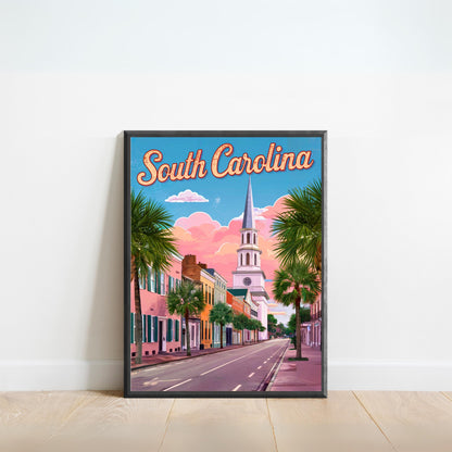 South Carolina Vintage Travel Poster  - Palmetto State Paradise